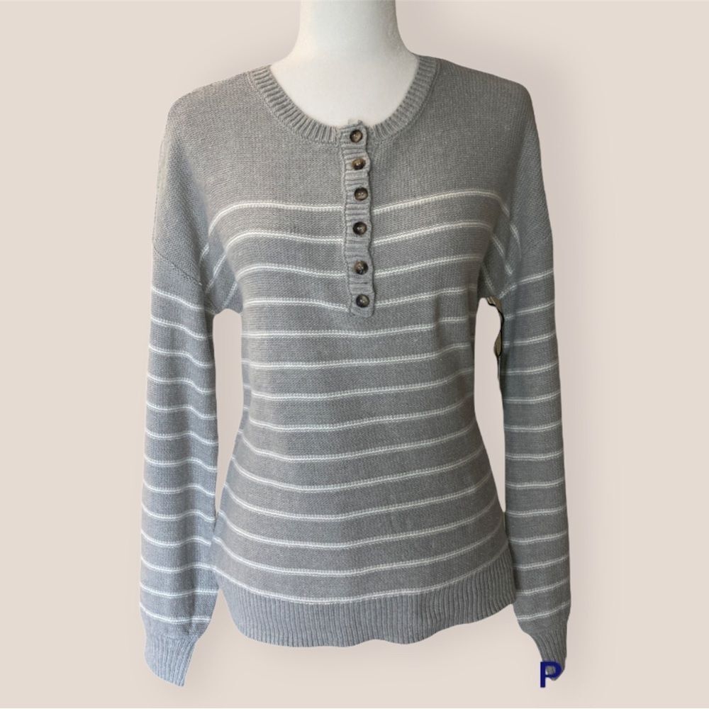 Marled by Reunited Clothing Sweater Women's Size M Grey Striped Crew Neck Top